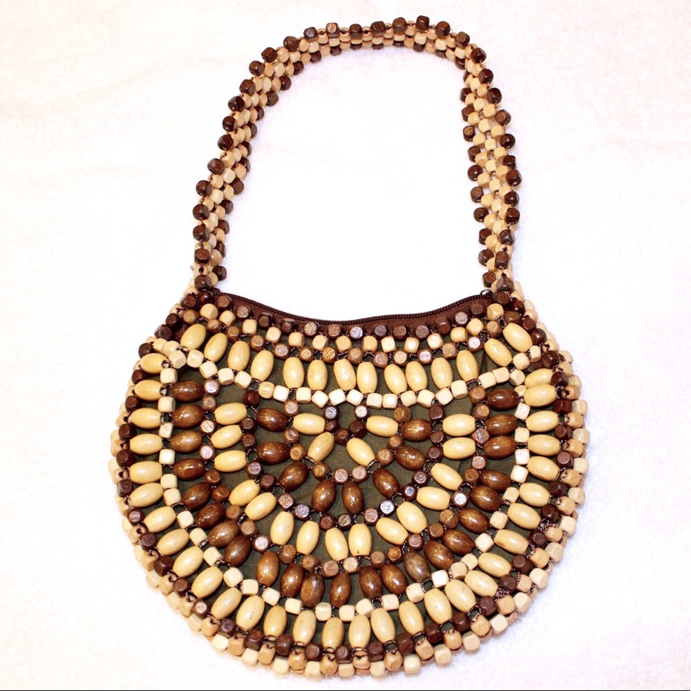 Boho style wood beaded handbag purse. 👜